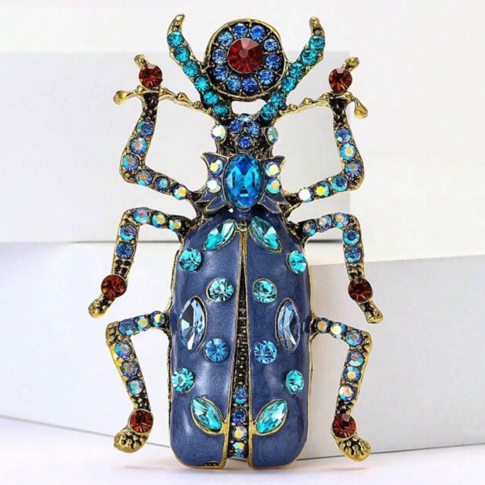 Gemstone and Crystal Incrusted Beetle Brooch